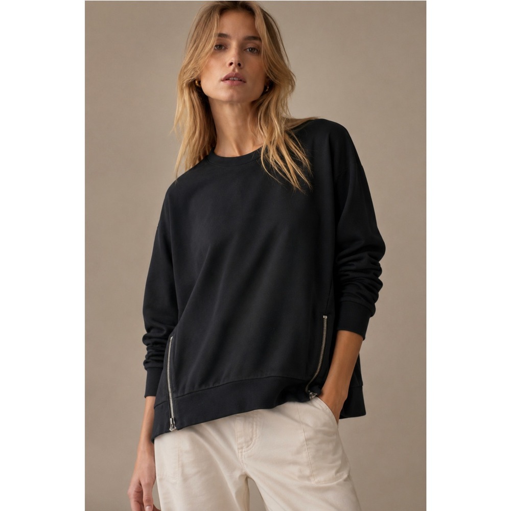NWOT Banana Republic Sweatshirt M Black Side Zip High Low Pullover Athleisure